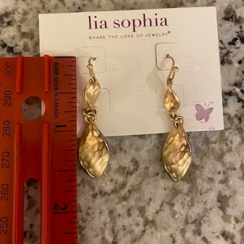 Lia Sophia “TRYST” Matte Gold Dangle Earrings - Picture 5 of 5